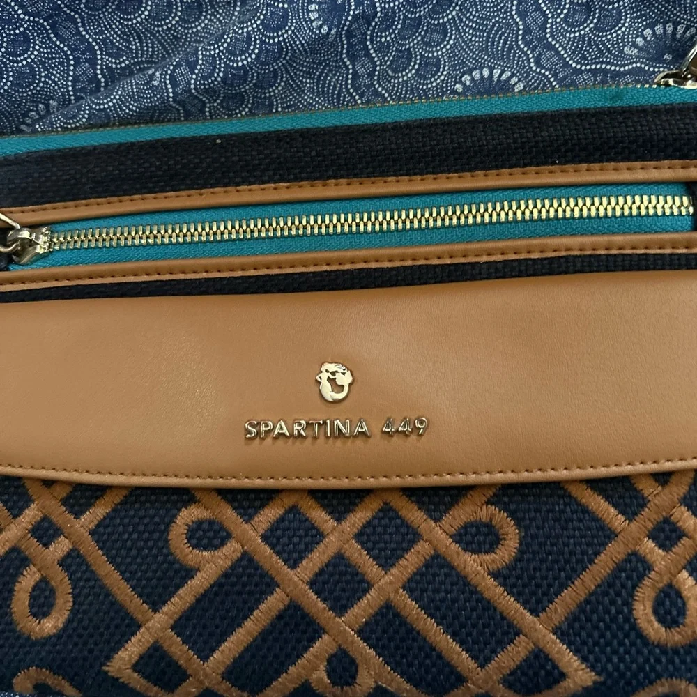 Spartina 449 Mareena Ava wristlet leather linen phone cardholder wallet purse